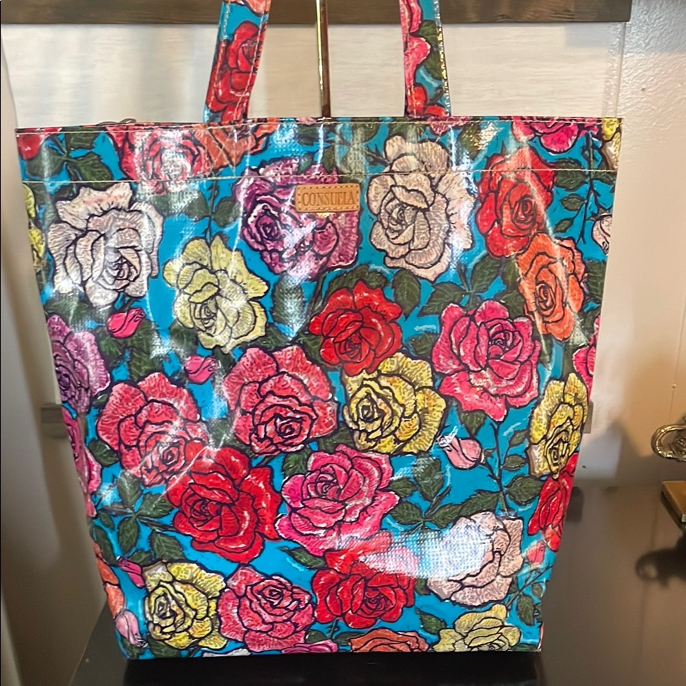 Consuela Red and Pink Floral Tote Bag